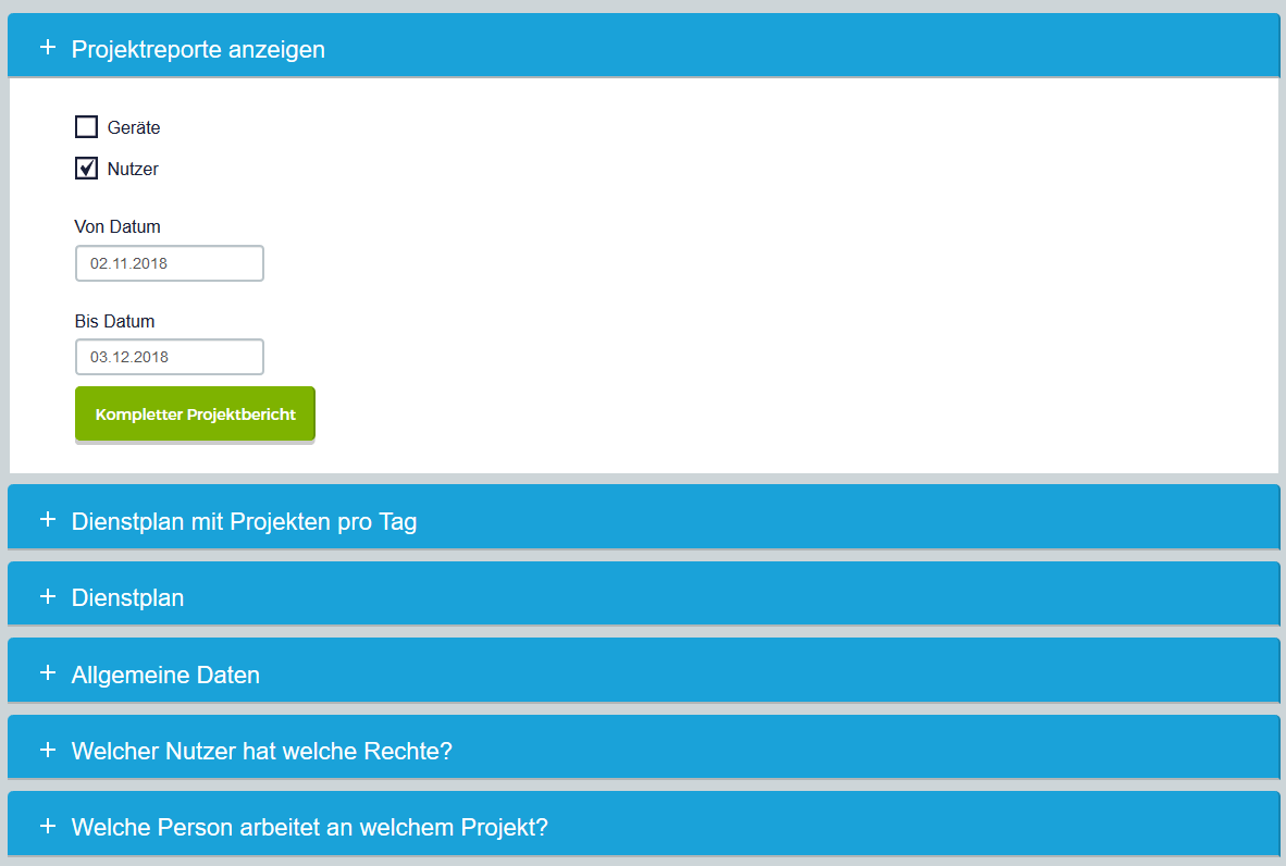 Screenshot der TRACTATIS Berichtsseite