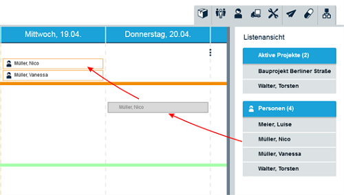 Screenshot der TRACTATIS Plantafel und Drag und Drop