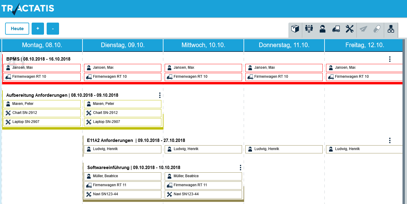 Screenshot des TRACTATIS Projektkalenders